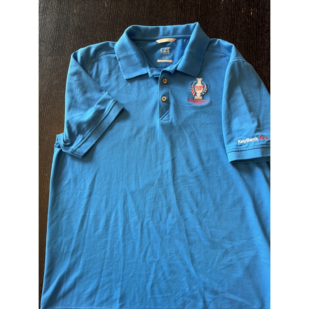 Cutter & Buck Mens Blue 2021 Solheim Cup Inverness KeyBank Golf Polo Shirt L